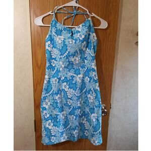 Vintage City Triangles Blue Floral Halter Mini Dress Open Back Stretchy